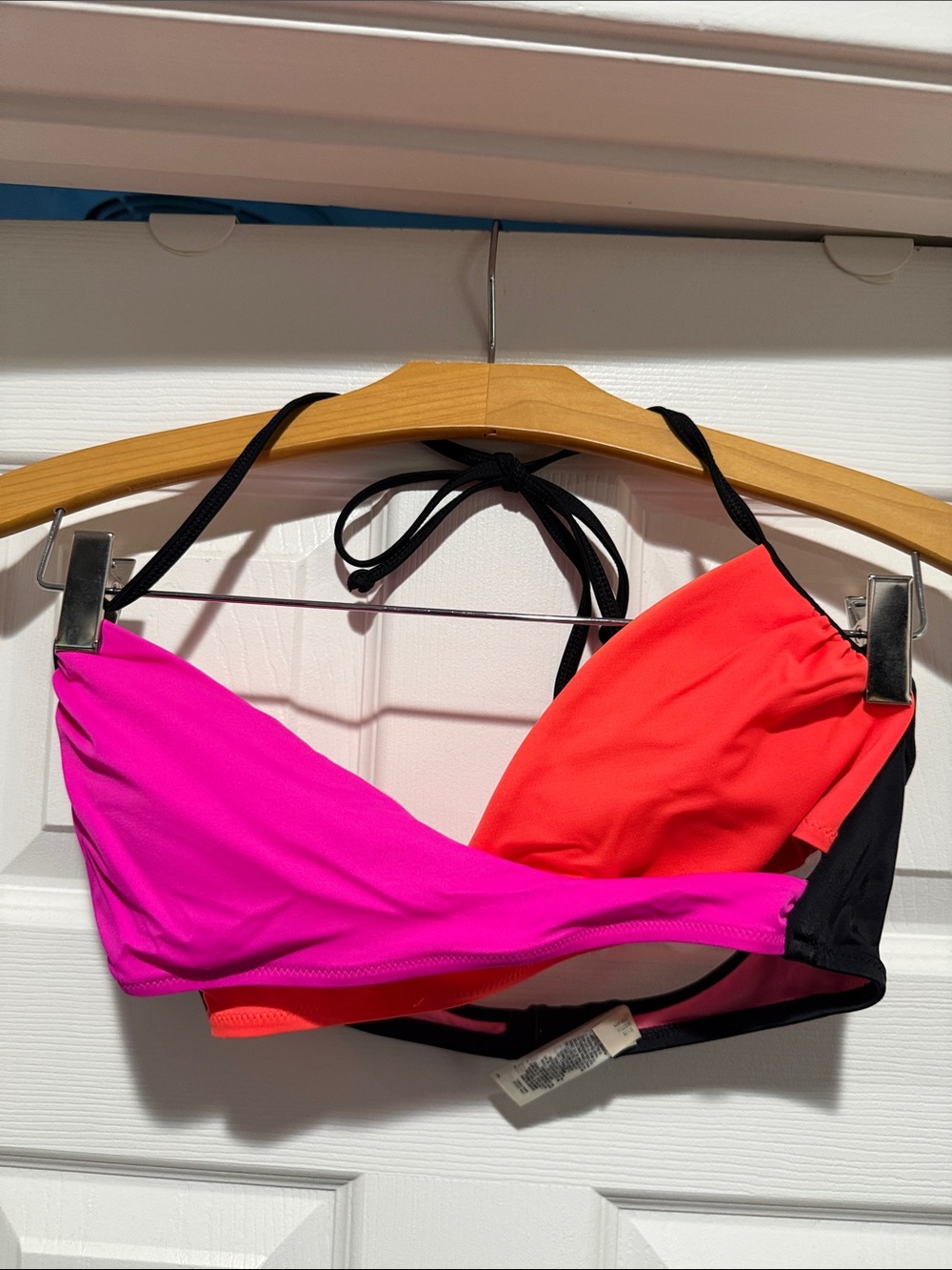 PINK Victoria's Secret Neon Pink & Red Colorblock Halter Bikini Top